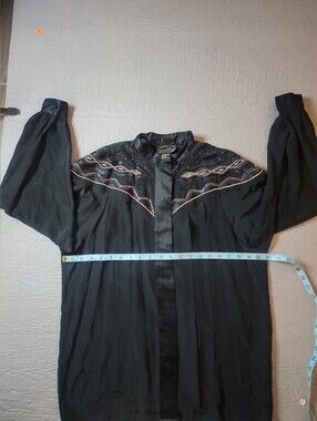 SUZELLE Silk Black Emblished & Embroidered Western-Style Button-Up Blous C-23